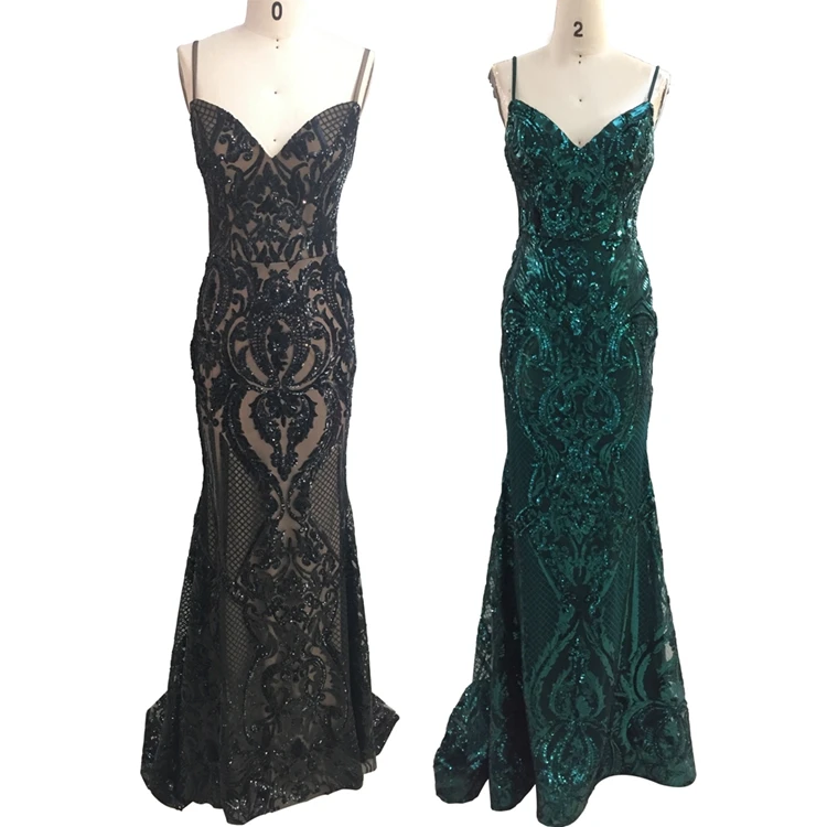 
Fashion design v neck spaghetti strap beaded mermaid black prom dresses for 2020 