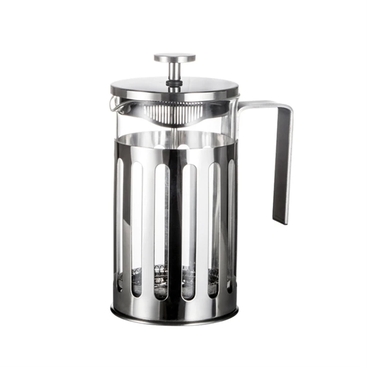 Stainless Steel Custom Silver French Press Coffee Tea Maker | Heat Resistant Thickened Borosilicate Glass