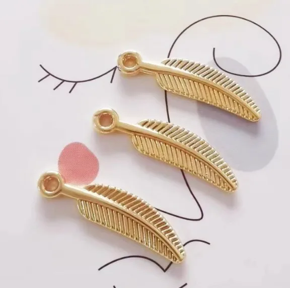NANA high quality fashion 24k gold filled 5x21mm feather charm and pendant for jewelry findings