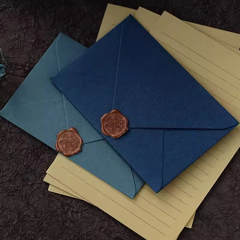 11x16.5cm thick 250g paper navy blue kraft paper envelope with customized wax seal
