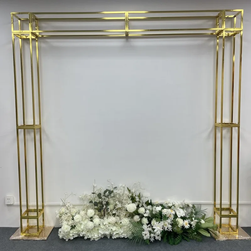 Banquet Hall Interior Decoration Items Metal Square Wedding Decorations Background Gold Flower Arch Stand Frame Backdrop Stand