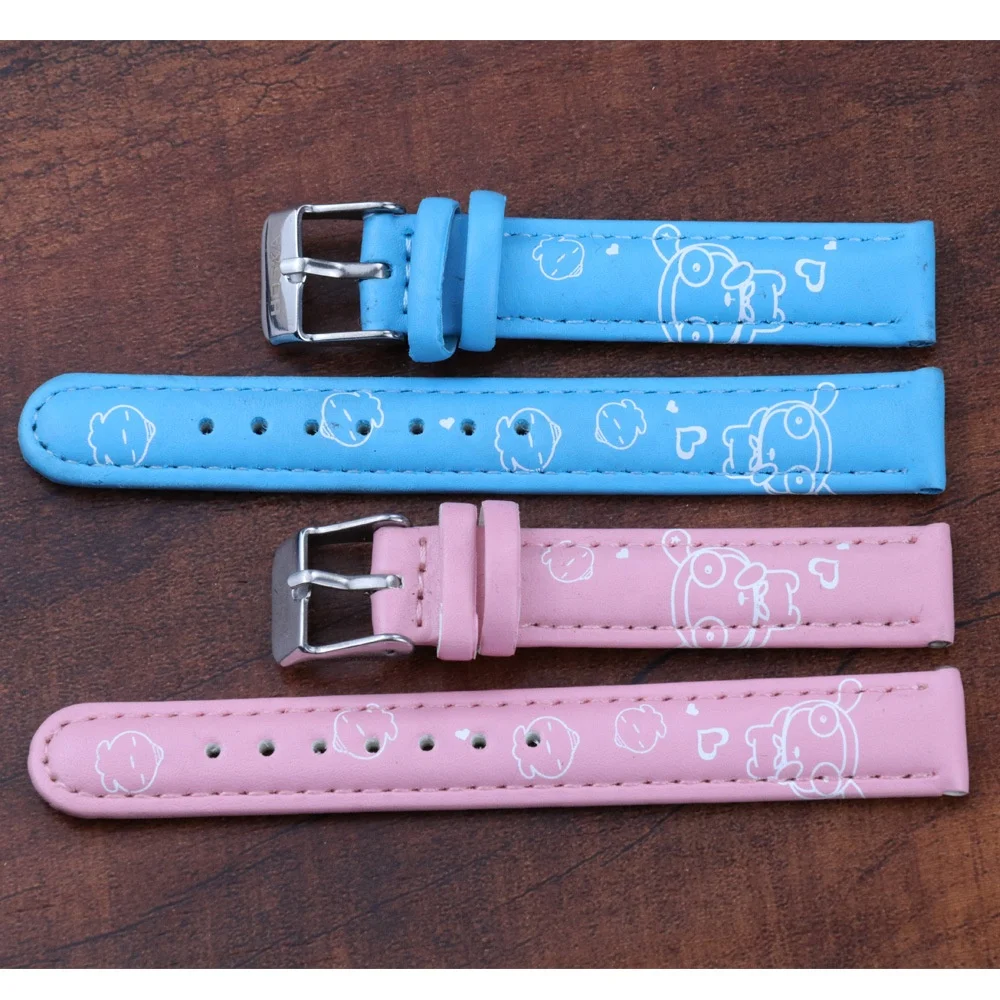 14 16 18 20 mm Replaceable Cute PU Faux Fake Leather Custom Printed Logo Children Watch Strap
