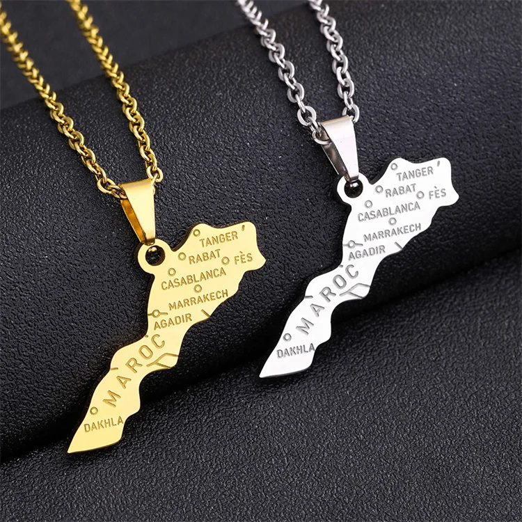 Hot Sale Stainless Steel Morocco Map Necklace Niche Design Light Luxury Geometric Jewelry