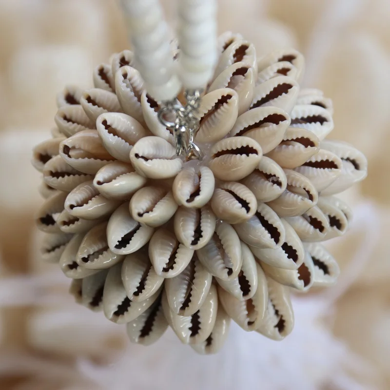 Handmade Ball Feather Car Pendant with shell Beach Wedding&Party&Holiday&Christmas Decor
