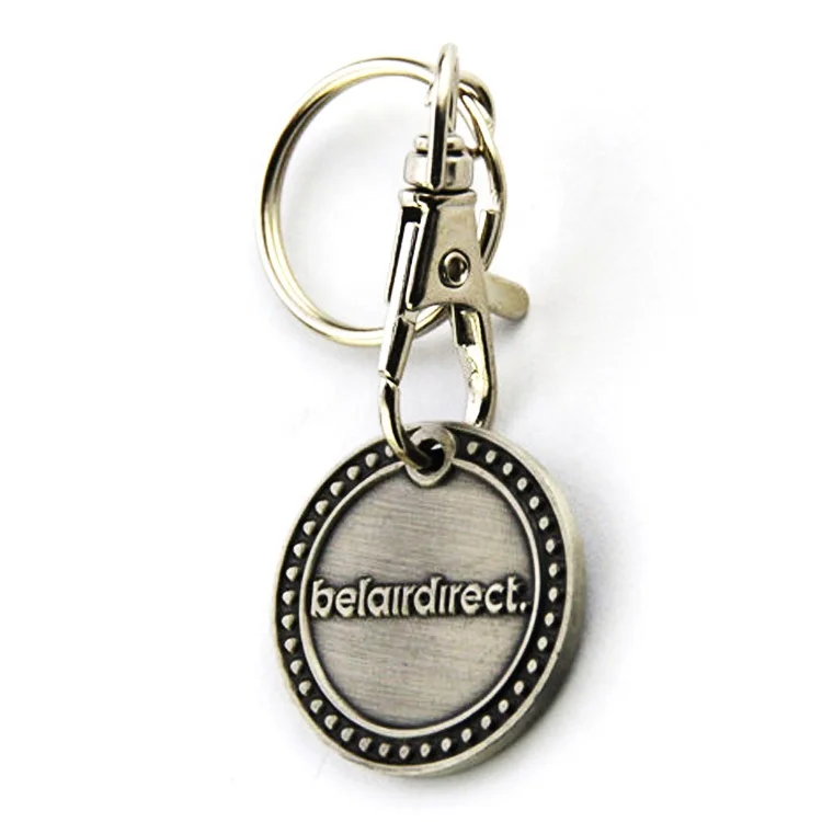 Sublimation Metal Plastic Blank Coins Trolley Keychain Custom Logo Shopping Cart Round Trolley Coin Keychain