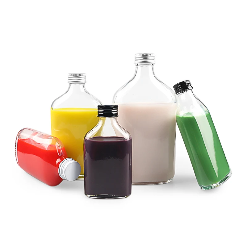 50 мл 100 200 250 350 500 плоский сок водки виски прозрачная стеклянная бутылка для ликера с серебряной крышкой