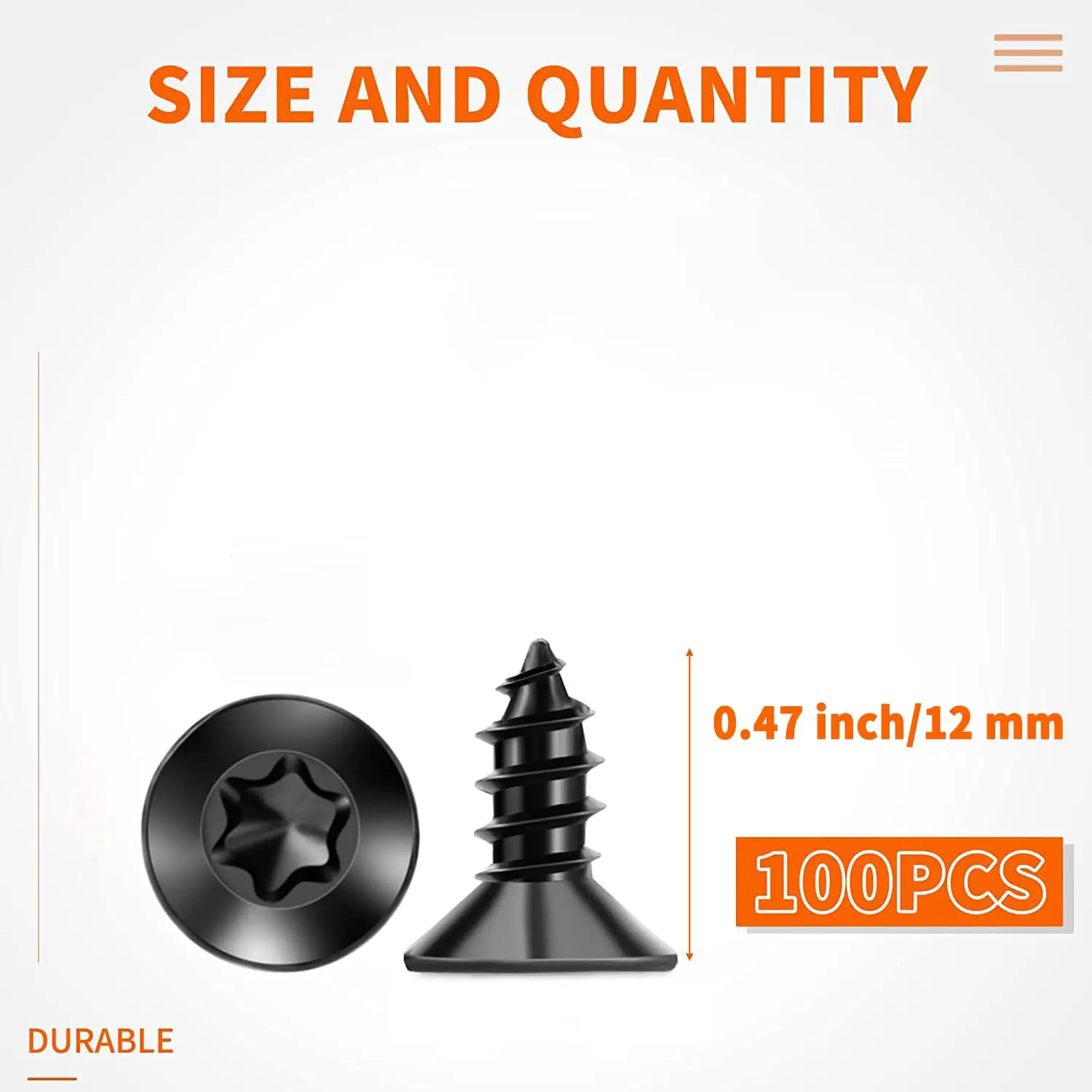 Fully Threaded Stainless Steel #8 X 1/2 Inch Black Coated Flat Head Torx/Star Wood Screws