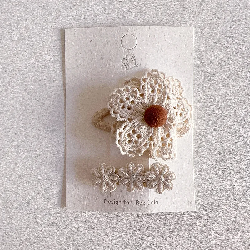 New design retro lace baby girl hair accessoires 3pcs set bowknot BB hair clips