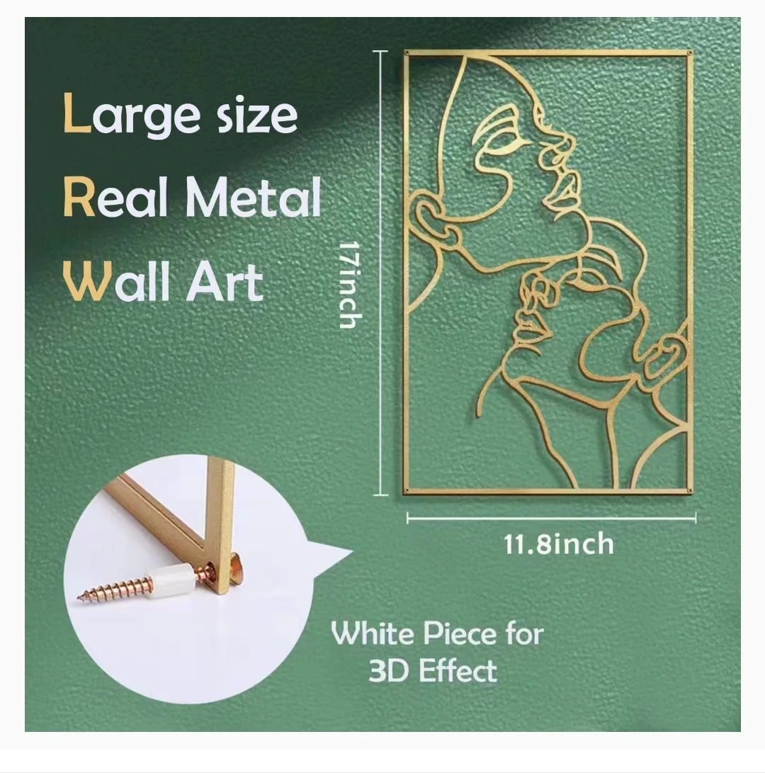 Pack Wall Decor, Large Real Metal Minimalist Wall Art, Modern Abstract Female Body Flower Woman Face Lover Single Line Wall