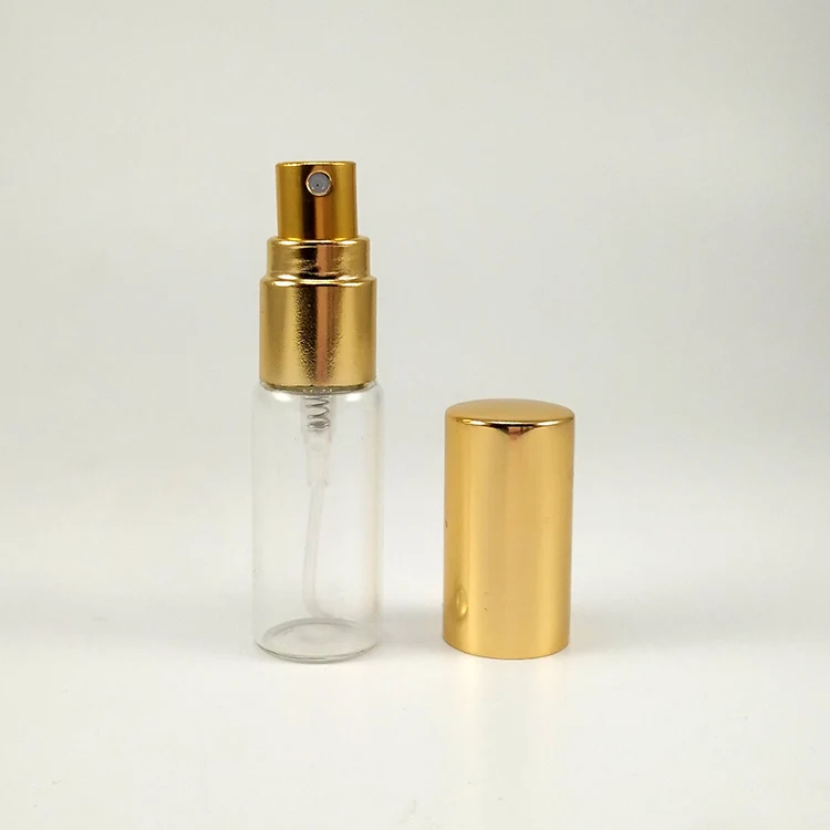 Clear Frosted 5ml 10ml Thin Glass Spray Sample Vials Mini Perfume Bottle with Atomizer Gold Silver Black Cap