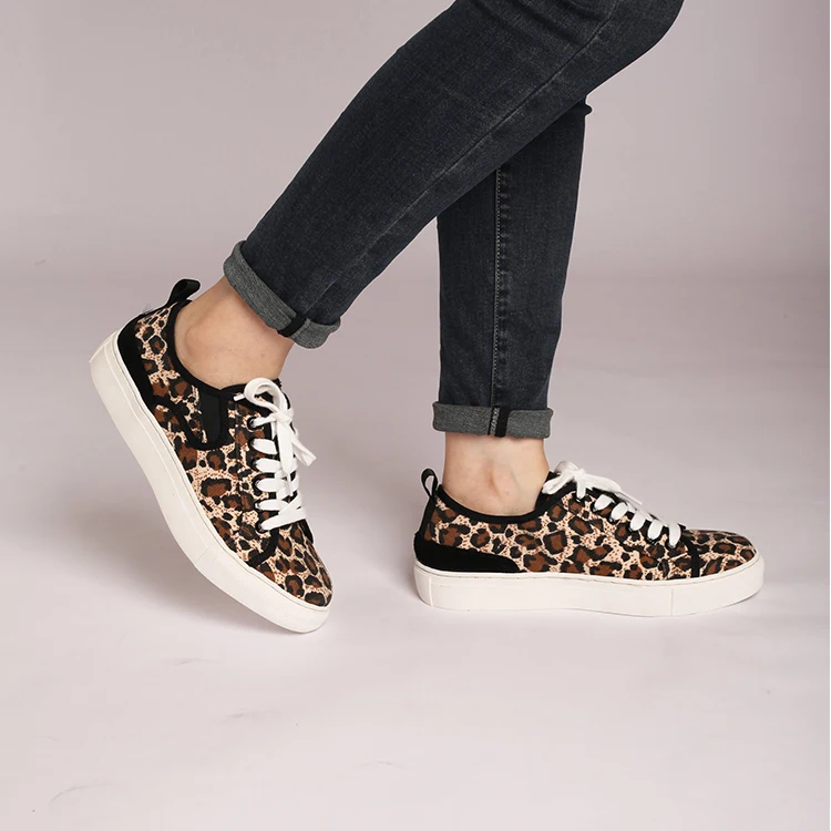 Spring new leopard pattern lace-up casual sneakers for girls plus size sneakers