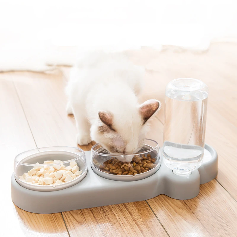 Cat Food Bowl Automatic Feeder Water Dispenser Pet Dog Cat Food Container Drinking Raised Stand Dish Bowl Pet Waterer Feeder