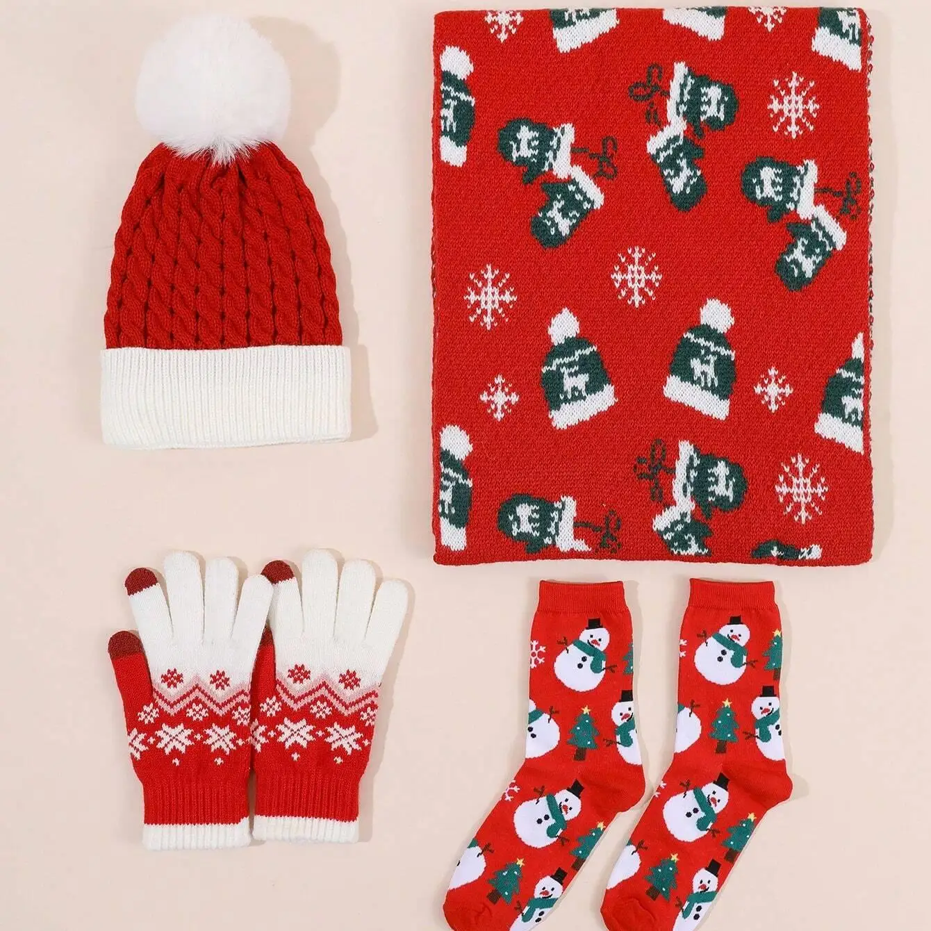 Manufacturer Intarsia Acrylic Holiday Christmas Tree Gift Beanie Knitted Custom Scarf Hat Glove Sets With Jacquard