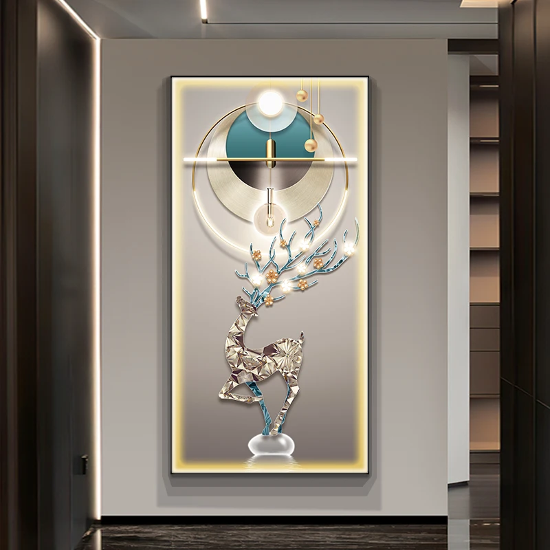 Decorative painting of deer entrance porch northern European light luxury high-end corridor hanging painting led painting