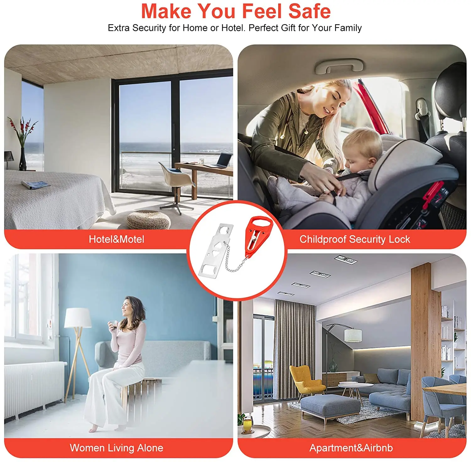 New Portable red green blue Security Door Lock Travel Guard Hotel School DIY Privacy PadLock Stopper Home Lock