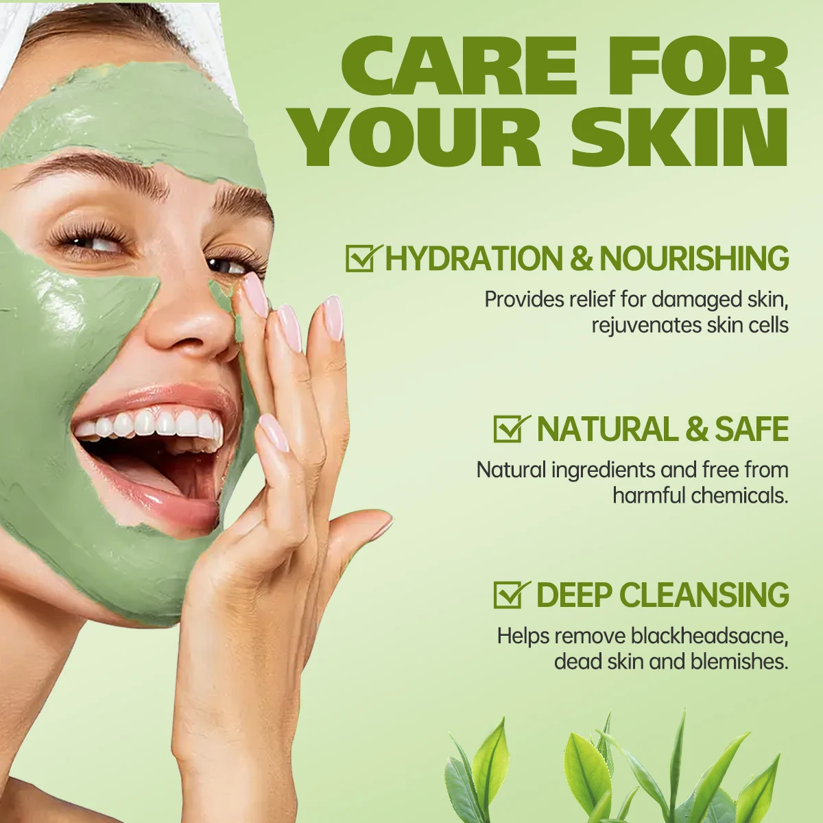 Hllozzi Moisturizing Refining Pores Green Tea Vitamin C Clay Facial Mask Set For Face Deep Cleansing clay facial mask capsules