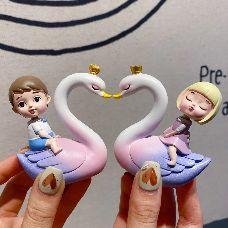 BaiMao 2pcs /pair swan girls and boys design modern statues home decoration desktop lovers resin crafts