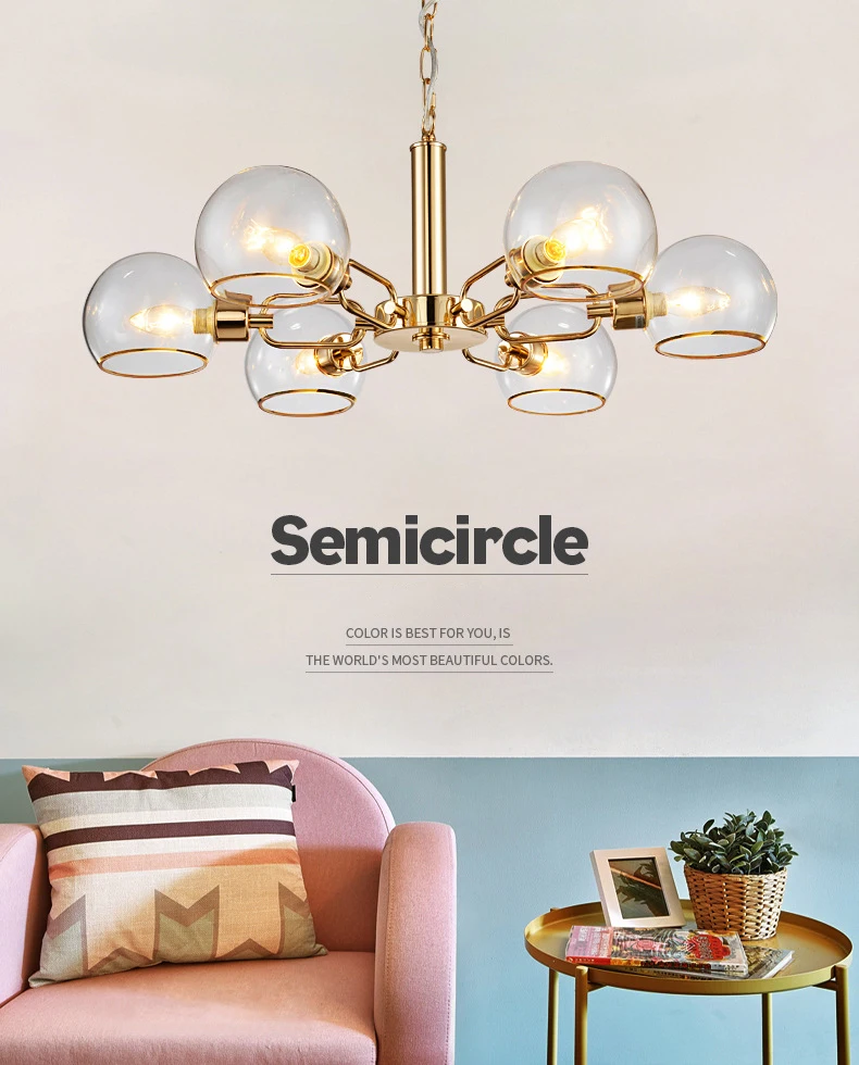 
EEA 8-Light Living Room Modern Brass Blown Glass Chandelier Lights For Homes 