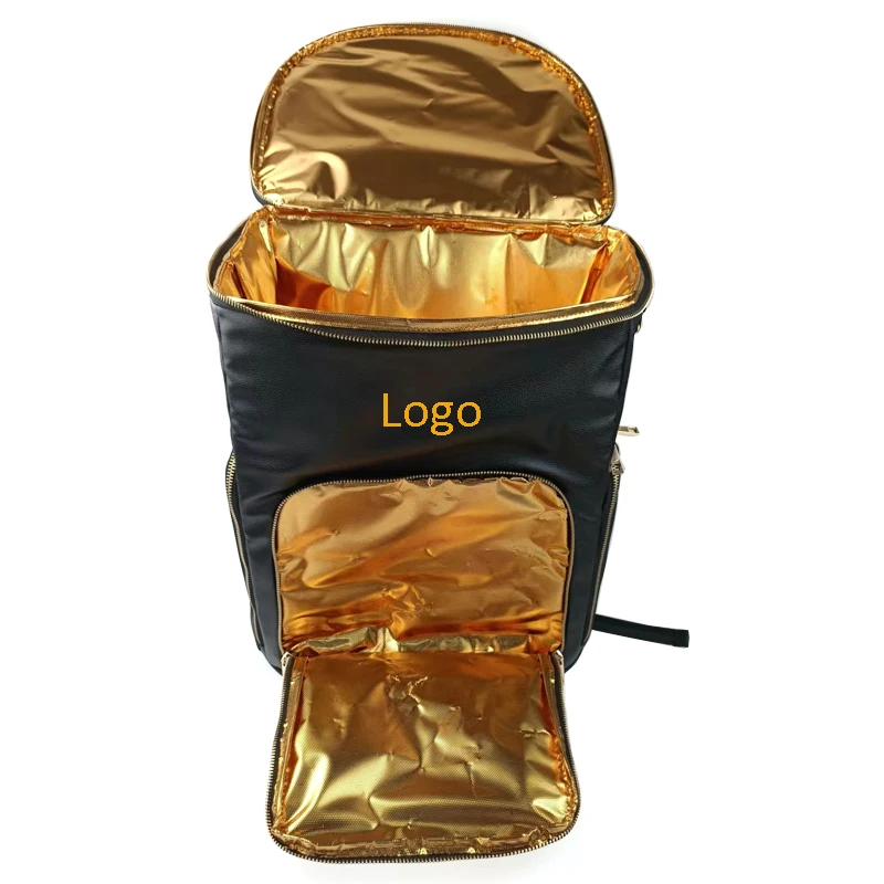 Manufacturer Wholesale Commercial Quality Insulated Food Delivery Waterproof PU Leather Golden Aluminum Foil Backpack Cooler