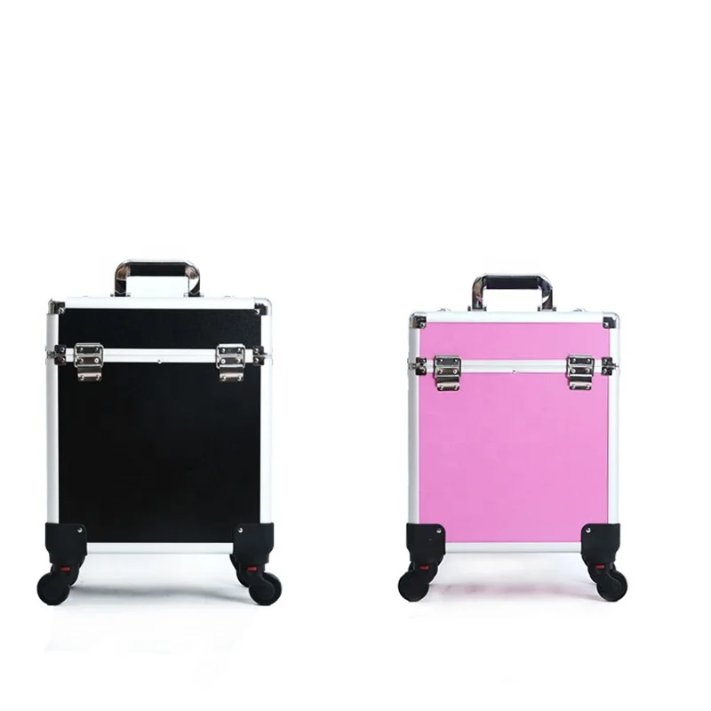 Yaeshii professional aluminum rolling torlley  cosmetic organizer makeup travel train vanity case on wheels