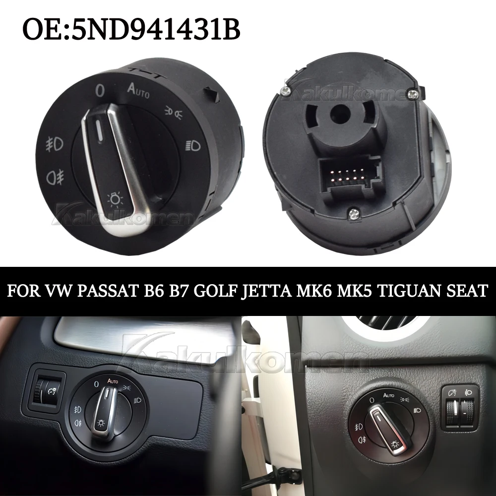 Chrome Headlight Switch Fog Light Control For VW Passat B6 B7 Golf Jetta MK6 MK5 Tiguan SEAT 5ND941431B 5ND959857 5ND959855