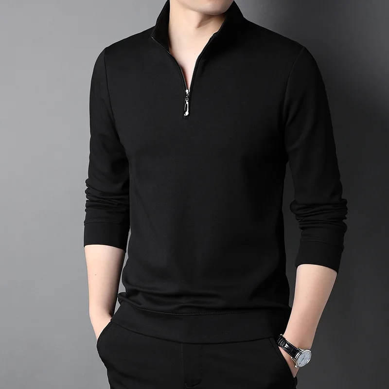Top quality business knitted polo shirt men 1/4 zipper plain golf warm long sleeve polo shirt