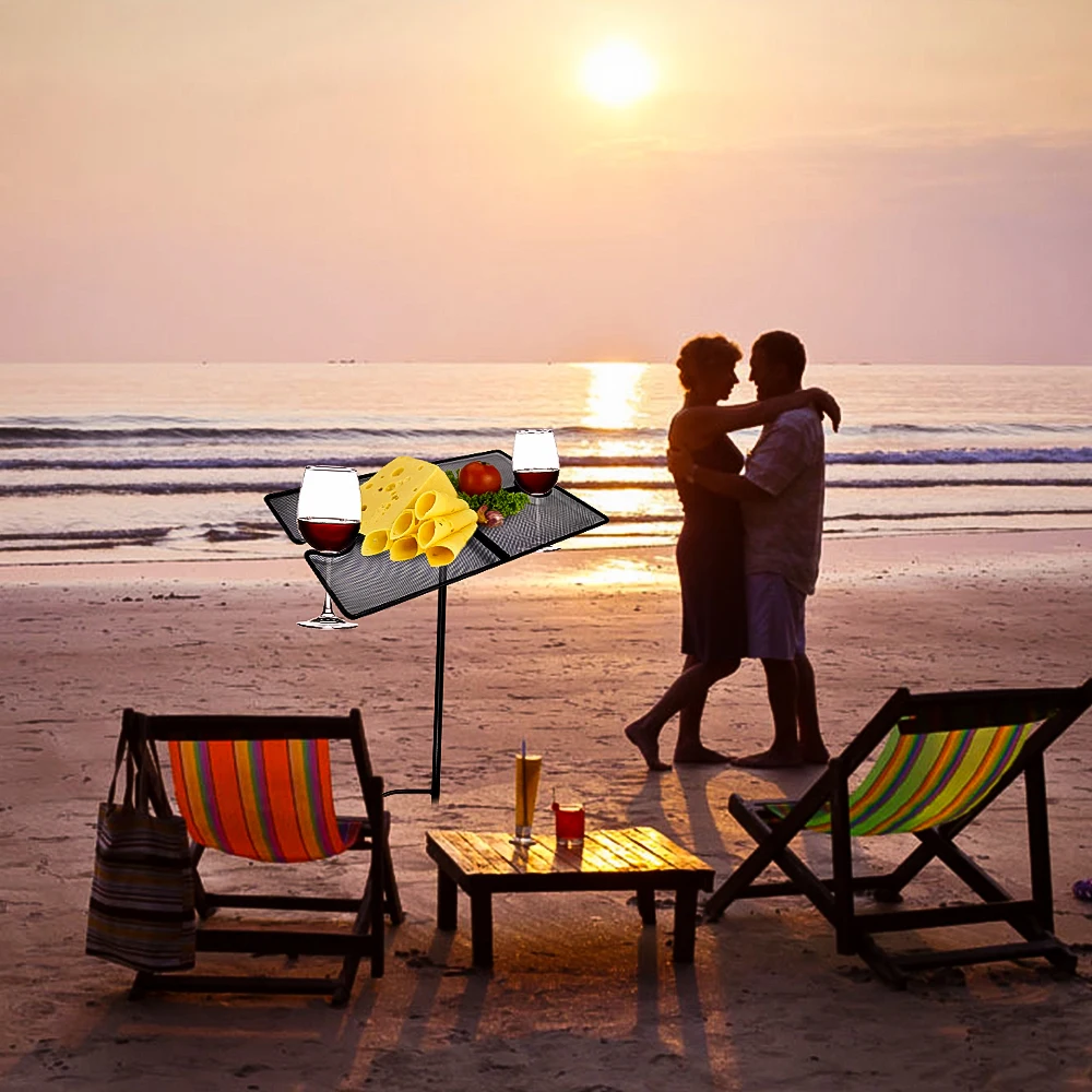 Портативный пляжный стол из кованого железа, подходящий для песочной травы, открытый лоток для закусок вина и сыра