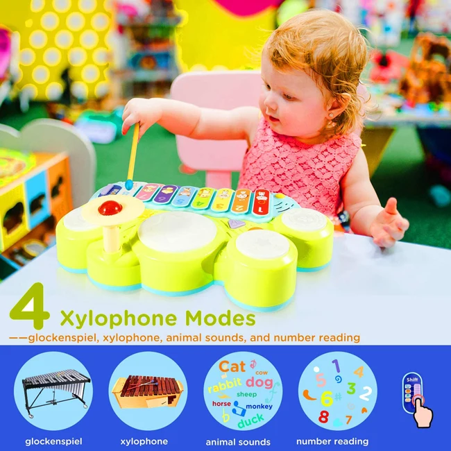 Battery operated xylophone table musical toys kids play piano keyboard multi function baby drum toy for boys and