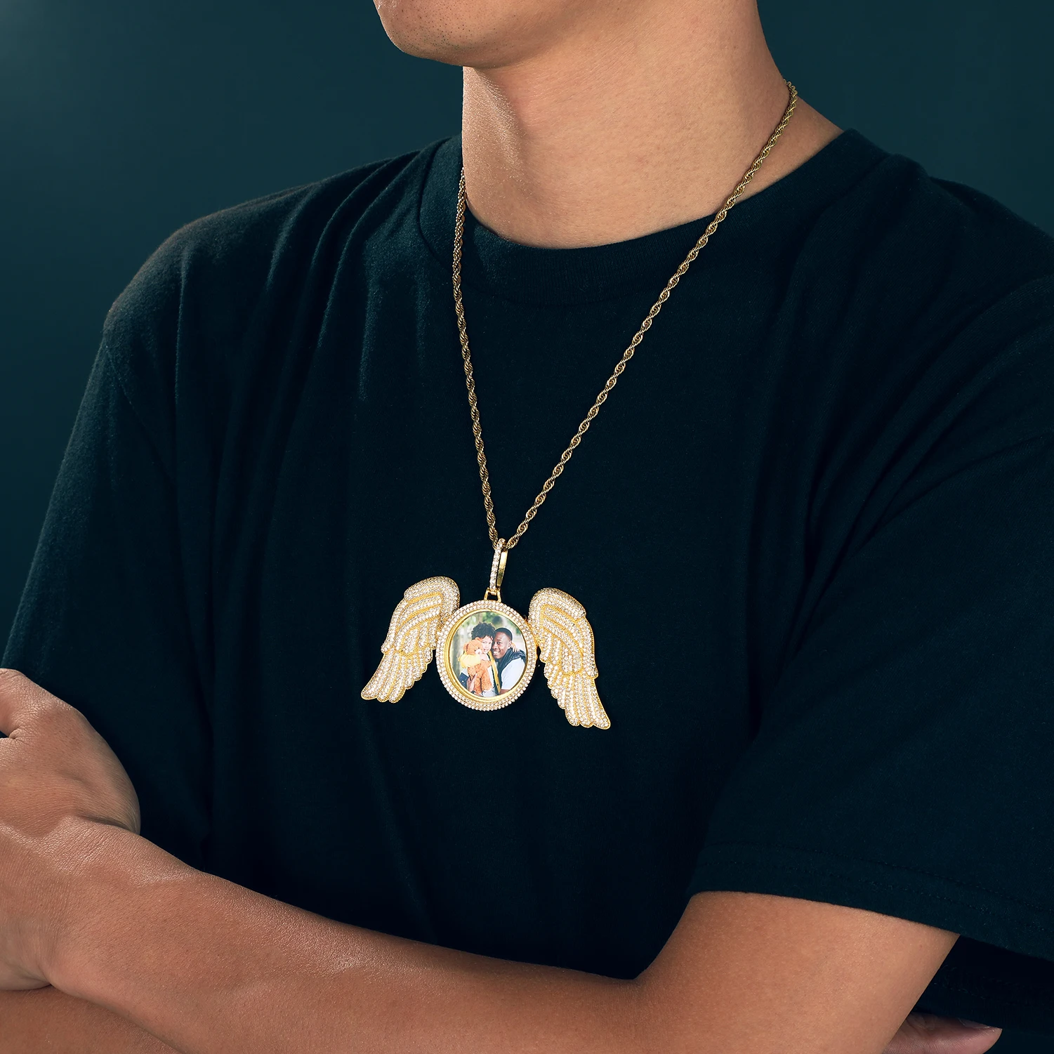 Drop Shipping Unique Angel Wing Charms Pendant Punk Style Silver 925 Crystal Custom Photo Pendant