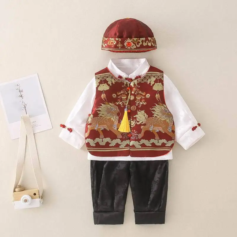 Детский китайский стиль Hanfu Baby сто дней и лет наряд из хлопчатобумажной ткани