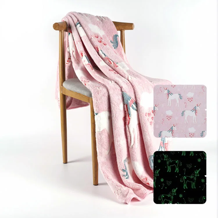 Factory price Manufacturer Supplier Soft Flannel Glow In The Dark  Unicorn Blanket Factory Direct Light In The Dark Blanket