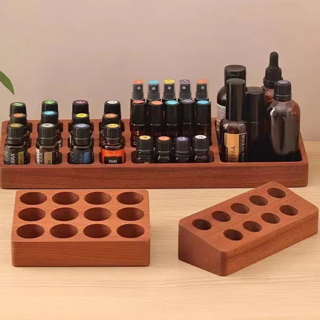 Customized Wooden Counter Top Essential Display Stand Rotating Two Tiers Scents And Perfumes Display Rack