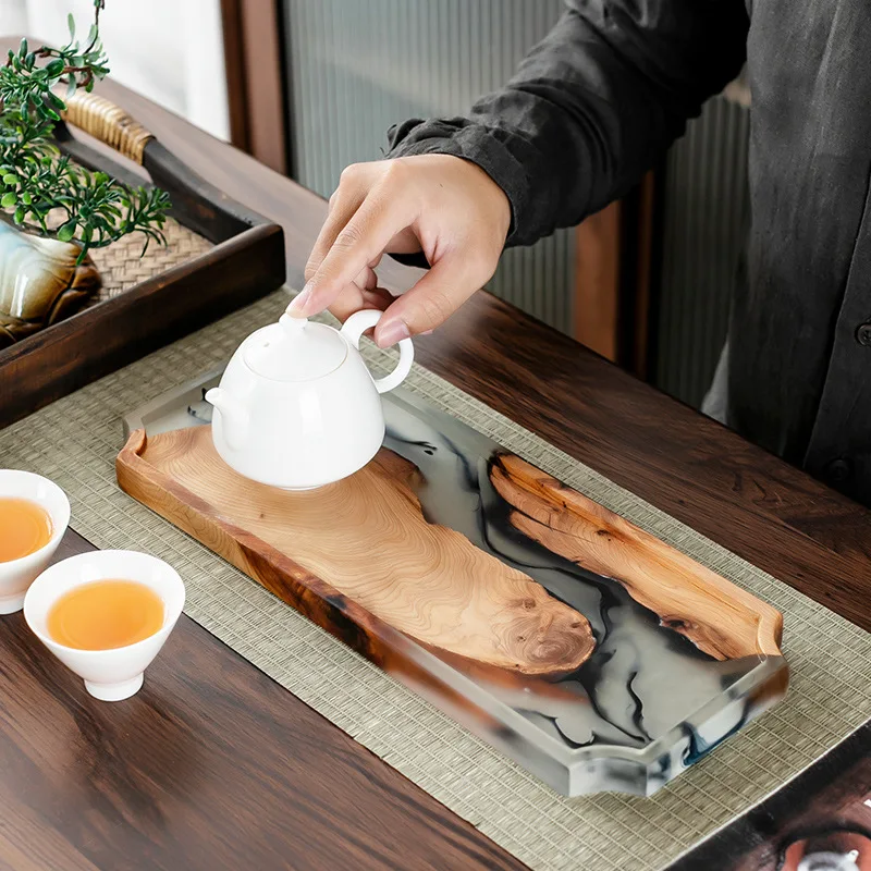 NEW custom cedar pine wood epoxy resin tray plates tea pot cup rustic round serving placemat