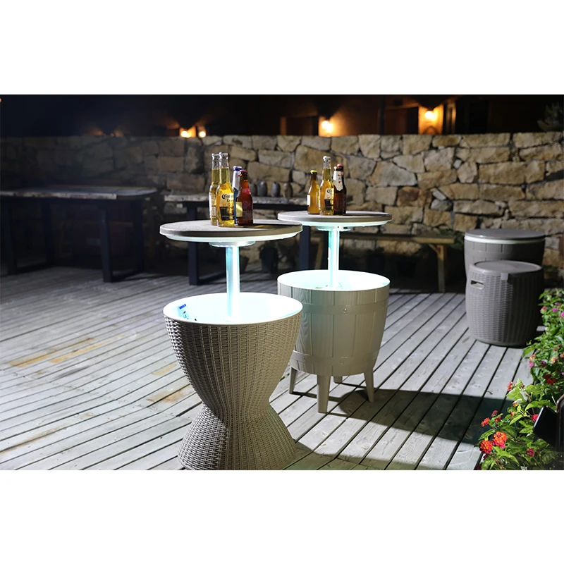 Patio Garden Portable Beer Bar Drink Ice Bucket Coolers Table With Light