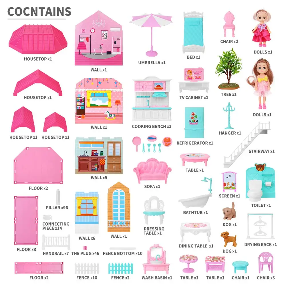 WANHUA modern wooden miniature doll house furniture toy wooden house for dolls