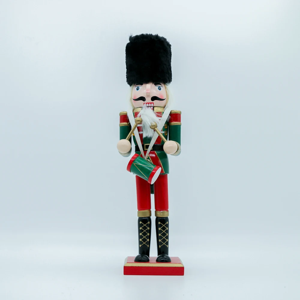 Red Soldier Wooden Nutcracker Wearing Red, Gold, and Black Uniform Holding Rifle Festive Decor Perfect for Shelves and Tables