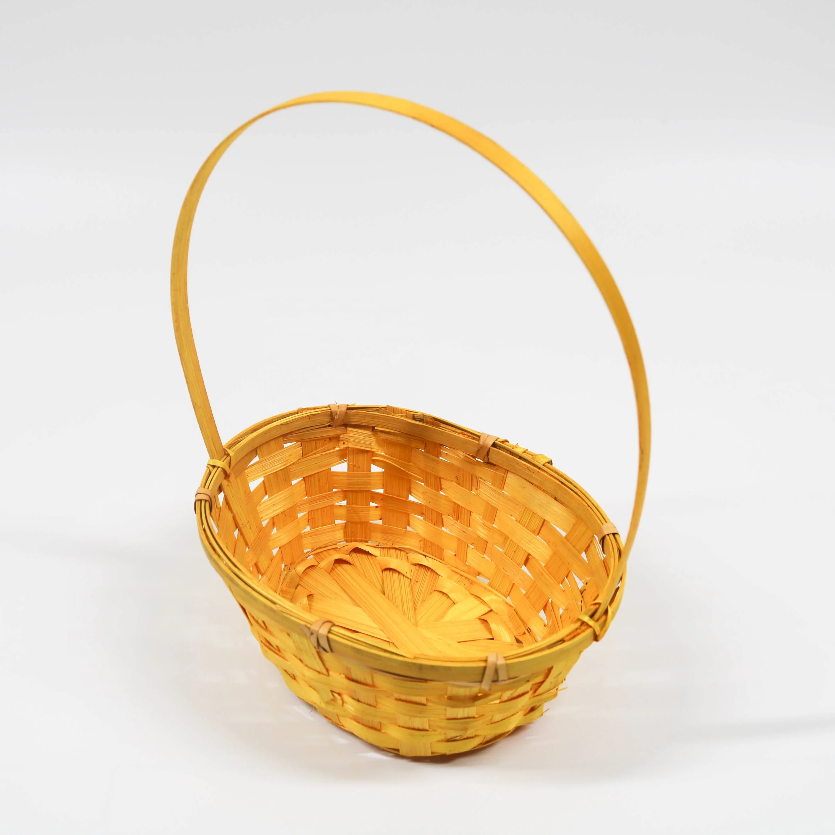 
New design yellow bamboo flower basket with handle for gift 