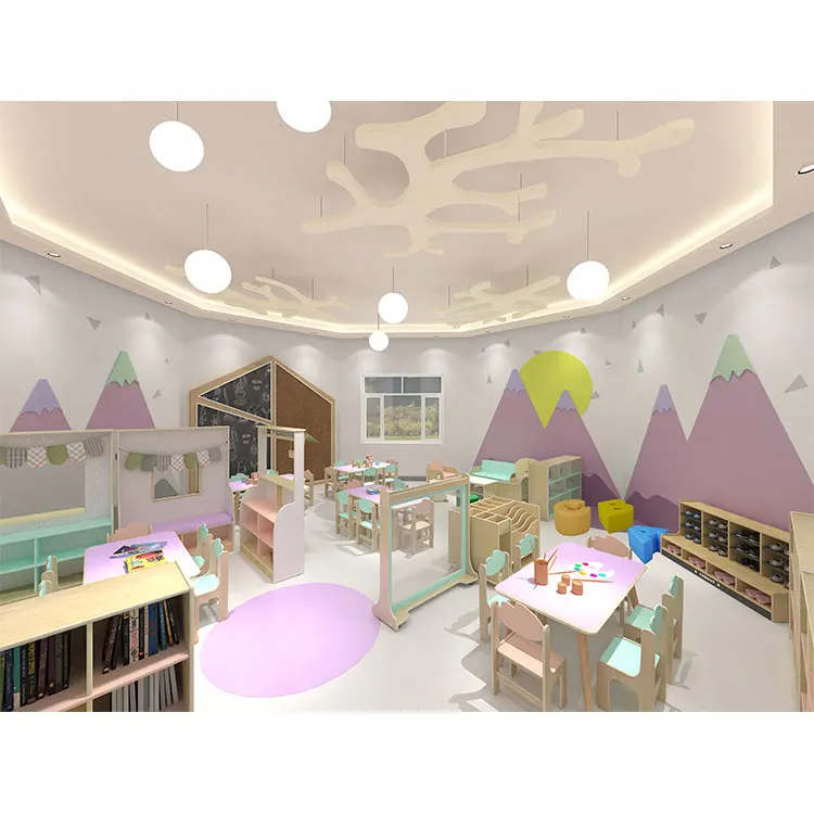 New Product Soft Daycare Plastic And Wood Table Chair Set Playroom Furniture