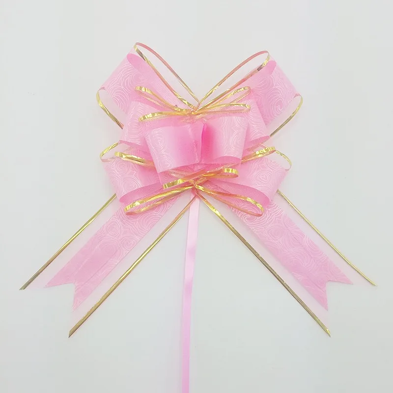 Rose Gold Organza Plastic Pull String Bow Ribbon Butterfly Pull Bow