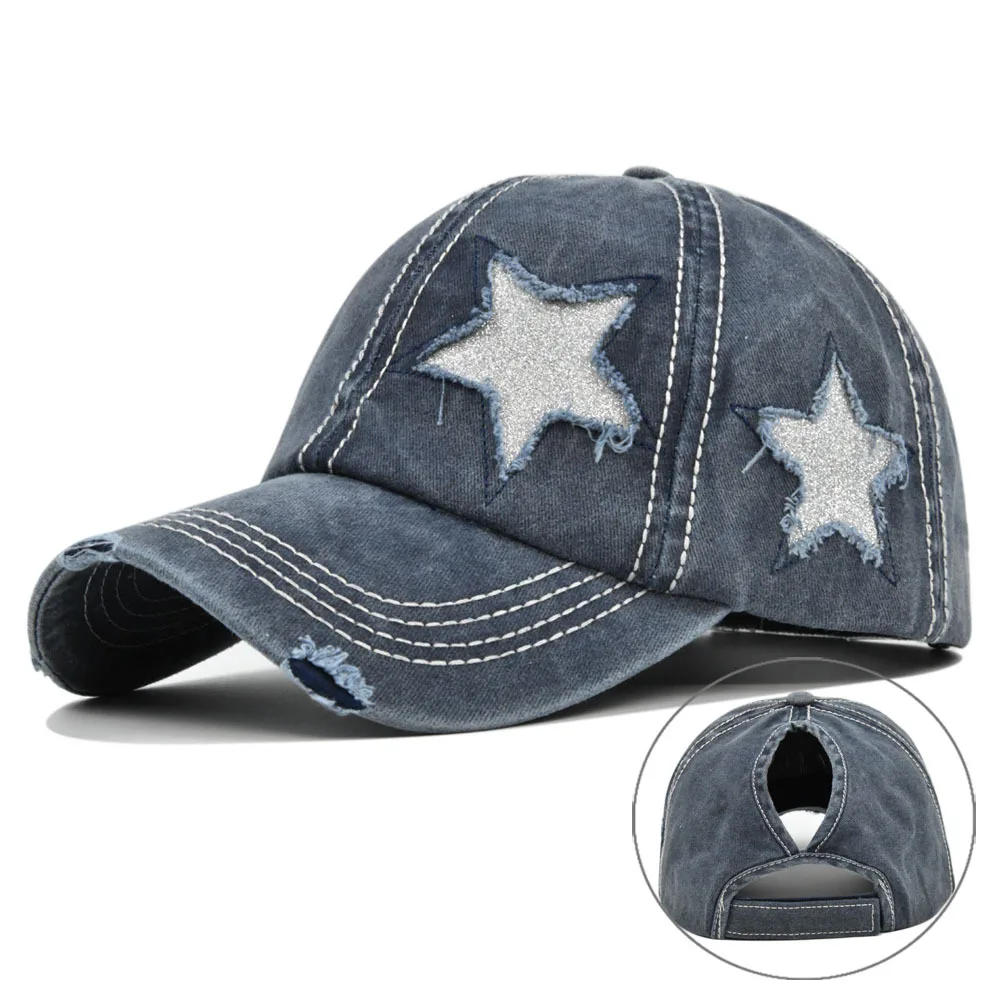 Cheap Star Pattern Hip Hop Denim washed Vintage Cotton Baseball Caps women Custom Adjustable Sports Caps  Truckers Hat