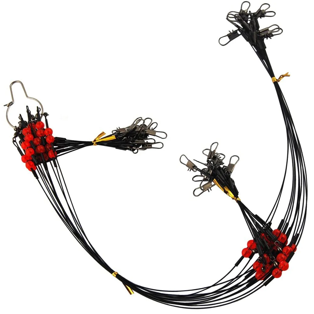 24Pcs/Bag Fishing Wire Leader Rigs Trace With Swivels Snaps Beads Arms Lures Steel Spinner Line
