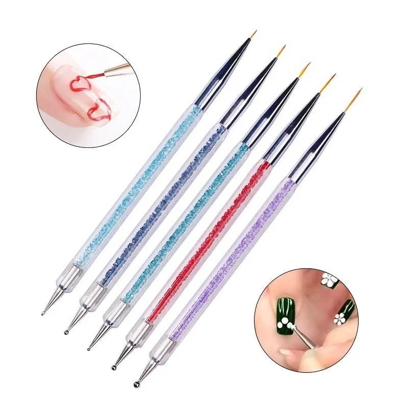 High quality 5pcs/set dot nail wraps two ways metal nail drill pen dotting pencils nail art dotting tool