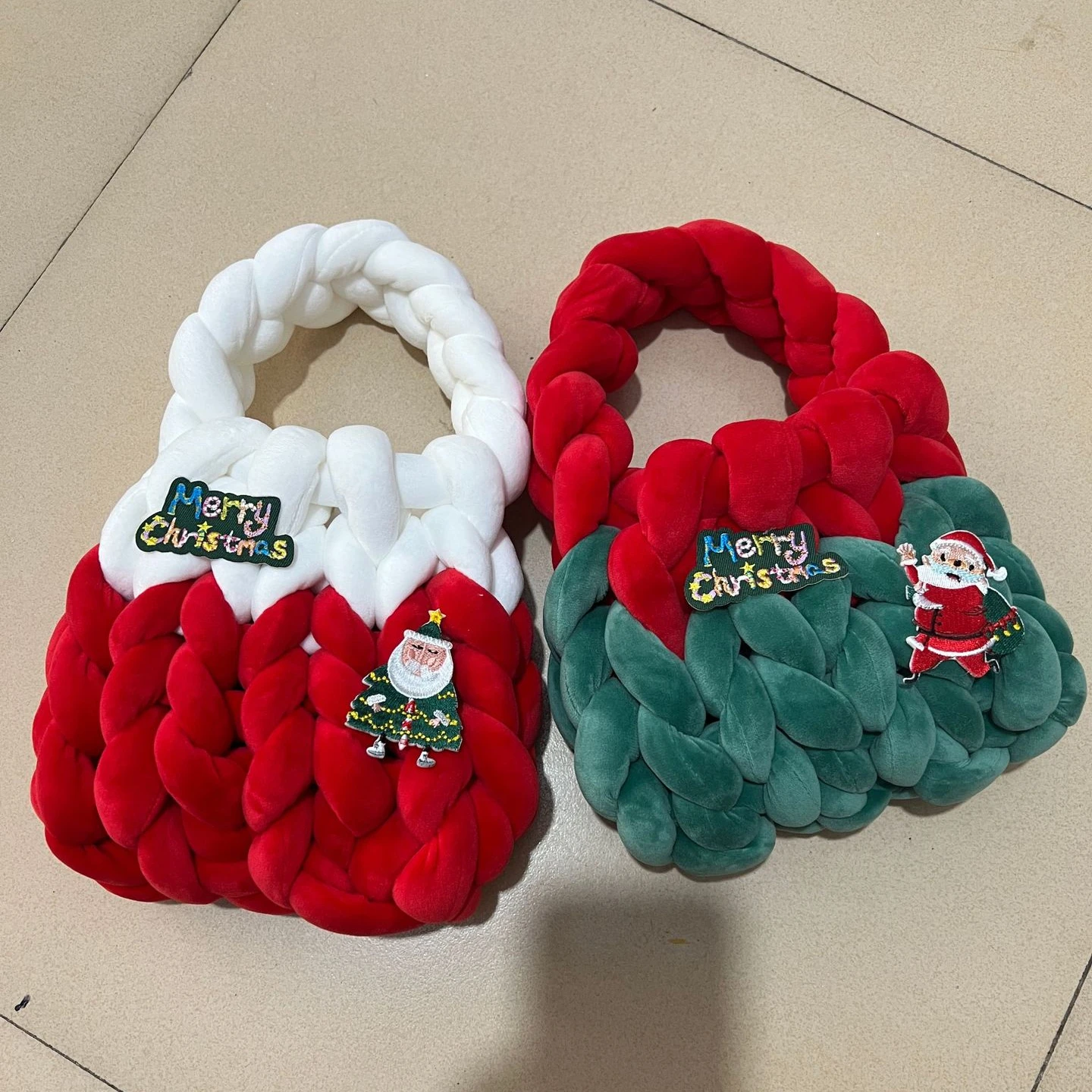 Custom Chunky Knit Small Handmade Christmas Braided Bucket Hand Woven Crochet Bags For Women