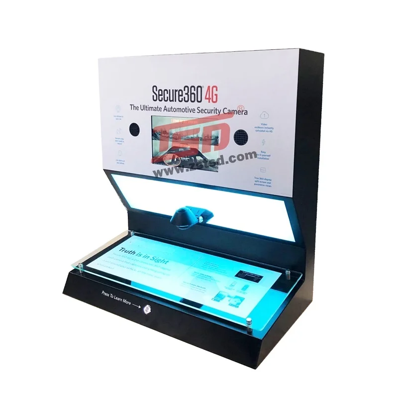 custom store advertising automotive security camera 360 acrylic counter top display stand with LCD