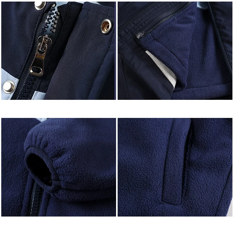 winter warm manufacture 3 pieces kids children OEM pants windbreaker waterproof jacket  blue school uniform suit for boys girls