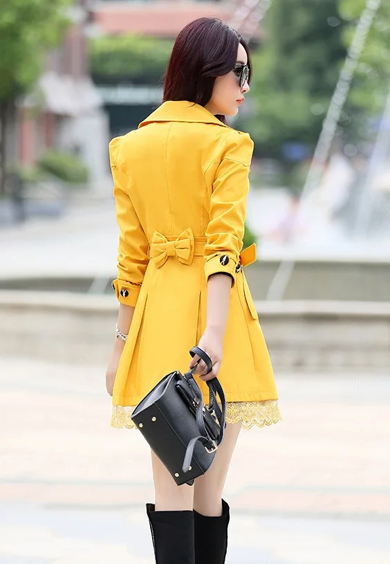 Fashion Solid Color Lightweight Coats Spring Fall Lapel Women Trench Coats