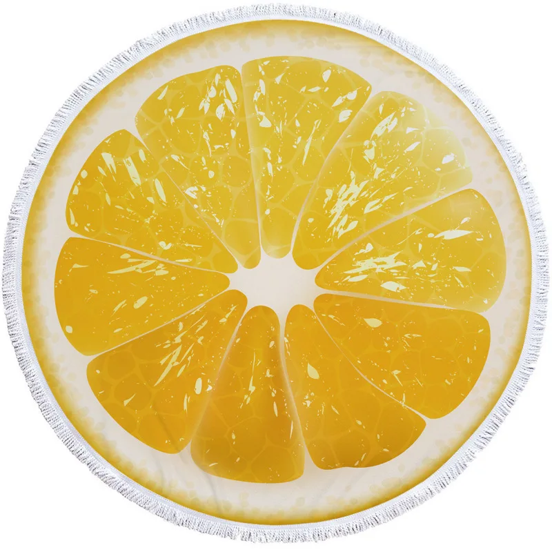 Round Beach Towel Microfiber with Fringe Fruit Bath Towel Scarf Towel Tablecloth Picnic Mat