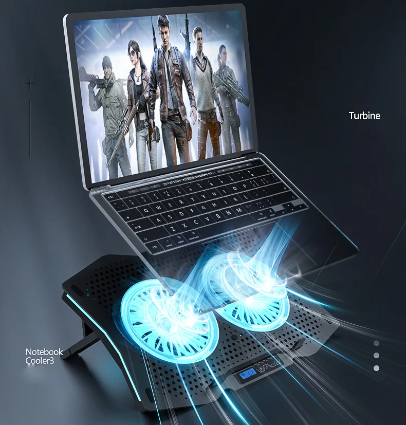 Great Roc Air-cooled 17Inch Cooling Pad For Laptop Stand Ice Coorel Rgb Laptop Cooling Pad With 2 Fans