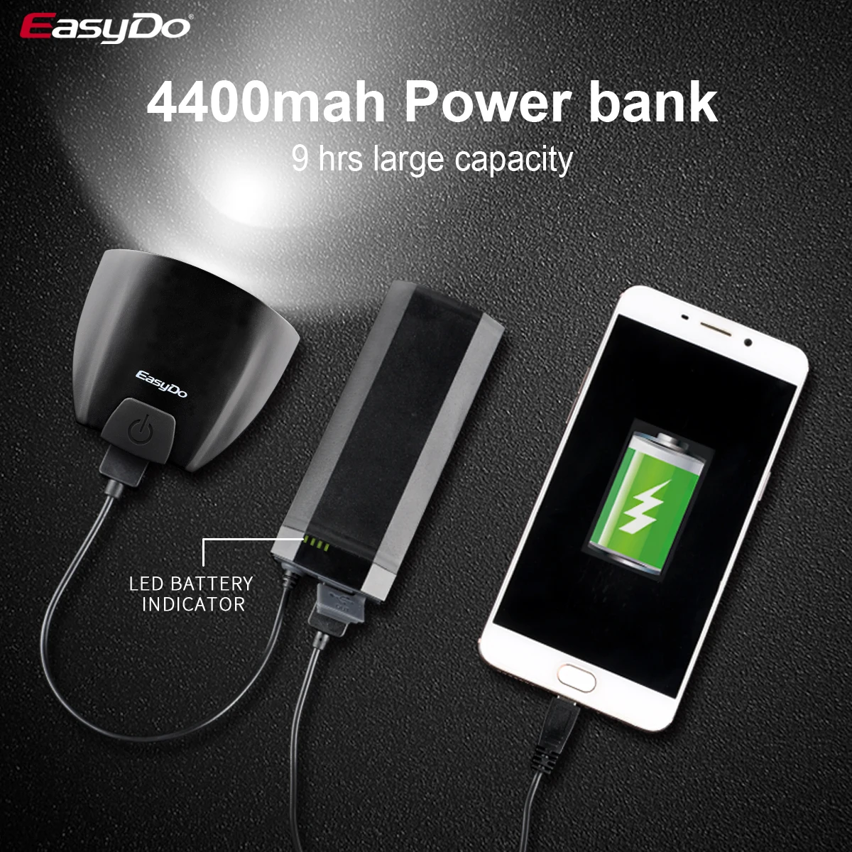 EASYDO STVZO 4400mah Power Bank Smart Induction Adjust Front Light USB Cycling Light