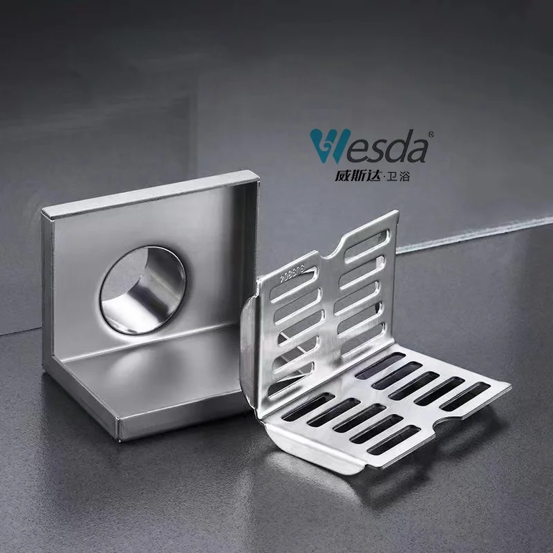WESDA Balcony Horizontal Drainage L Shaped Anti Rust Shower Floor Drain Stainless Steel Corner Side Wall Drain